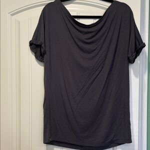 Elegant Dark Gray Drape Neck Tee